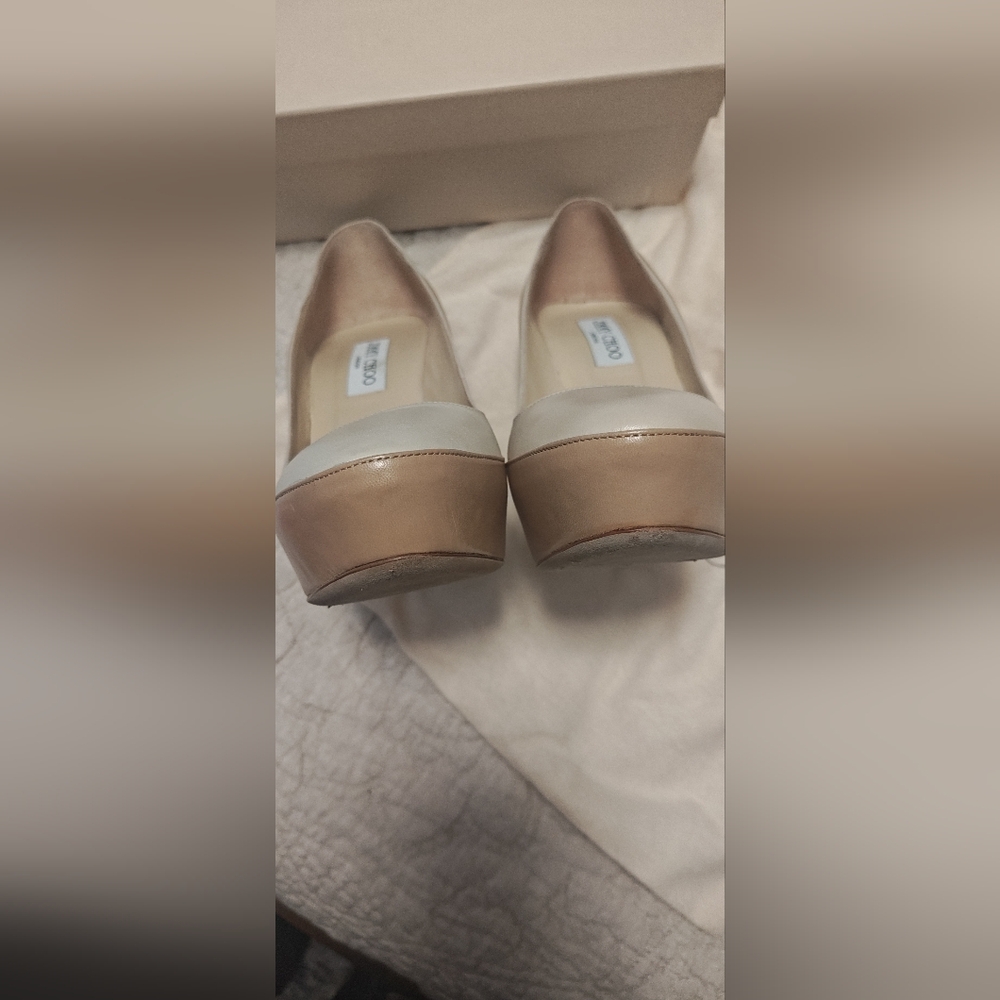 Jimmy Choo Women's SEPIA KNL Nude & White Kid/Nappa Leather Heels - Like New - Picture 7 of 16